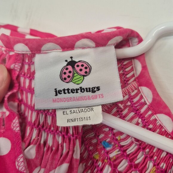 Jetter bugs Pink Polka Dot Girls Dress With Whale Embroidery & Ruffle Sleeves - Picture 7 of 8